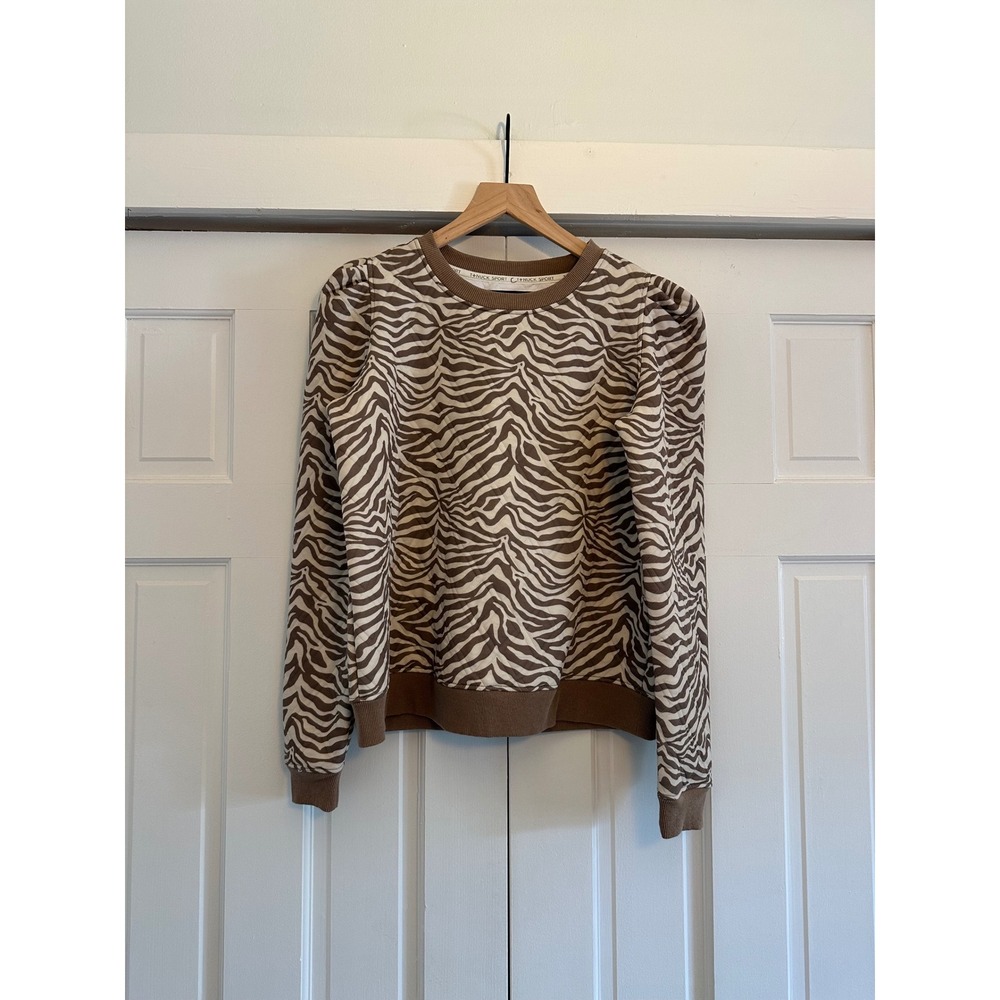Tuckernuck Sport Brown Zebra Quilted Puff Shoulder Sweatshirt Womens Medium